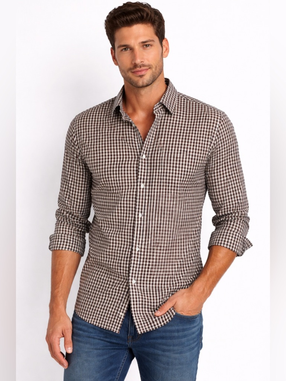 Dolce & Gabbana Brown Plaid Button Down Shirt